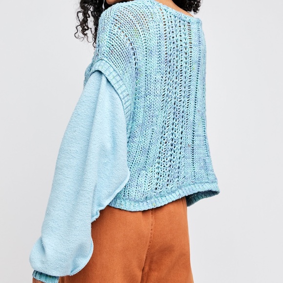 FREE PEOPLE Siren Blue Cable Knit Combo Vest Sweater - Picture 3 of 15